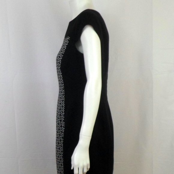 Kasper Womens 8 Black White Geometric Print Panel Cap Sleeve Sheath Dress - Picture 4 of 8